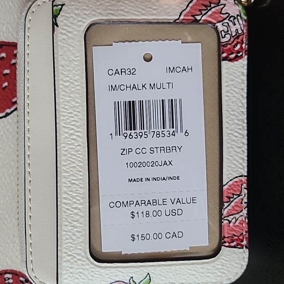 Coach Cream & Red Strawberry Satchel & Coach Zip Card Case...